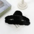 Elegant black faux fur hair claw clip for women with soft plush texture and large size - Black