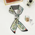 Detail of French vintage silk twilly with artistic illustrations and polka dot borders - Double Sided Tarot-Lovers