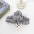 Elegant grey faux fur hair claw clip with golden metal spring for autumn and winter - Gray