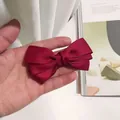 Pince à cheveux élégante rouge vin à triple nœud en tissu côtelé pour femmes - Bordeaux