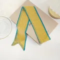 Mustard yellow chiffon bow headband twilly with blue borders and white micro-polka dots - Yellow White Polka Dot