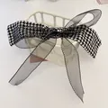 Elegante fermaglio per capelli a fiocco francese con motivo pied-de-poule e pizzo - Houndstooth