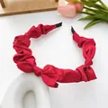 Elegante cerchietto in raso plissettato rosso con fiocco chic per acconciature donna - Rosso