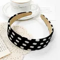 Retro black and white polka dot fabric headband with non-slip khaki inner lining - Wide Headband / White Dots Black Headband