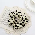 Retro cream scrunchie with black polka dots featuring high elasticity fabric - Scrunchie / Black Dots Beige Scrunchie