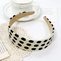 Beige leopard print headband with black polka dots on elegant lace background - Black Dots Beige Headband