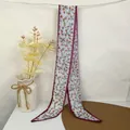 Elegant white floral twilly scarf with red flower print and deep purple piping - White Floral