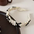 Süßer weißer gefalteter Haarreif mit schwarzen Schleifen im modischen Lolita-Stil - Beige (Schwarze Schleife)