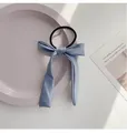 Elegant grey-blue bow hair tie with long ribbons and premium silk satin finish - Blue