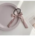 Elegant dusty pink satin bow hair scrunchie with long ribbons and high elastic band - Pink