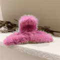 Elegant rose pink plush hair claw clip with fluffy texture for a sophisticated hairstyle - Purple