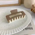 Large matte mocha and cream bicolor rectangular hair claw clip for women stylish hold - Brown & White