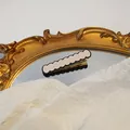 Chic black and white checkerboard wave hair clip with a gold metallic duckbill base - Beige Thin Edge Wave