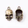 Vintage bronze skull pendant charm in zinc alloy with detailed front and back design - Antique Bronze