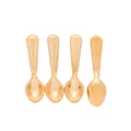 Detailed macro view of four mini gold vintage style spoons with beaded edge detailing - KC Gold Spoon
