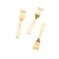 Detailed view of three miniature golden zinc alloy dining forks for DIY jewelry making - Gold Fork
