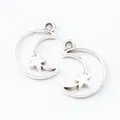 Vintage silver moon and star hollow pendants for DIY necklace and jewelry making - Antique Silver