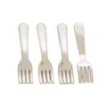 Macro view of four silver metal forks with decorative beaded handles for jewelry making - White K Gold Fork