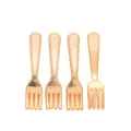 Close-up of four golden vintage zinc alloy forks with embossed dotted handle details - KC Gold Fork