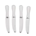 Close-up of four vintage silver zinc alloy knives with embossed beaded handles on white background - Bright Silver Knife