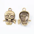 Retro bronze skull pendant with bone in mouth for DIY jewelry making accessories - Antique Bronze