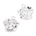 Zinc alloy coffee cup charms with heart detail for DIY jewelry making and crafts - Antique Silver