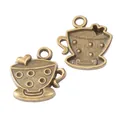Vintage bronze cup charms with heart embossing for DIY necklace and bracelet crafting - Antique Bronze
