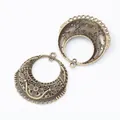 Vintage bronze crescent moon connectors with hollow floral relief for DIY jewelry making - 32x30x3mm / Antique Bronze