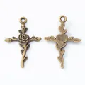 Pendentif croix rose en bronze vintage pour bijoux DIY avec détails recto et verso - Bronze Antique