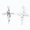 Lot de pendentifs croix avec rose en alliage de zinc argenté pour bijoux DIY - Argent antique