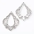 Vintage silver hollow teardrop charms with intricate baroque filigree for DIY jewelry - Antique Silver
