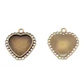 Vintage heart shaped zinc alloy pendant base with embossed back and hanging loop - Antique Bronze