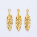 Three antique gold feather pendants made of zinc alloy for DIY jewelry making accessories - Gold