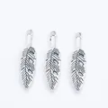 Three vintage zinc alloy feather pendants with antique silver finish for DIY jewelry crafting - Antique Silver