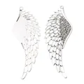 Pair of silver zinc alloy wing pendants for DIY jewelry making with textured details - Antique Silver