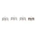 Detailed macro view of four vintage silver zinc alloy open book charms for DIY jewelry making - Antique Silver