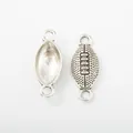 Vintage silver alloy rugby ball connector charms with dual rings for DIY jewelry making - Antique Silver