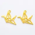 Pair of golden origami crane charms made of vintage zinc alloy for DIY jewelry crafting - Gold