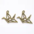 Retro zinc alloy origami crane charms in antique bronze finish for DIY jewelry crafts - Antique Bronze