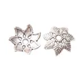 Vintage antique silver flower petal bead caps with hollow leaf veins for DIY jewelry - Antique Silver