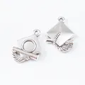 Silver alloy graduation cap charms with tassel and scroll detail for DIY jewelry making - Antique Silver