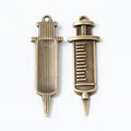 Vintage bronze alloy syringe pendants for DIY jewelry making, front and back view details - Antique Bronze
