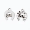 Vintage silver horseshoe charms with Good Luck engraving for DIY jewelry making - Antique Silver