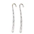 Vintage silver alloy bookmark hook with embossed flower vine patterns and top loop - Antique Silver