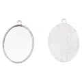 Silberne ovale 30x40mm Vintage-Anhängerbasis aus Legierung mit verzierten Kante und Textur - Antiksilber