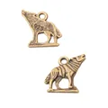 Pareja de colgantes de lobo en aleación de zinc vintage con sello 925 en bronce antiguo - Estilo Lobo Aullando (591) / Bronce Antiguo