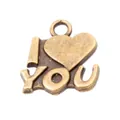 Vintage bronze I Love You heart pendant for DIY jewelry making with rustic metal finish - Antique Bronze