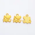 Three golden I Love You heart pendants for DIY jewelry making on white background - Gold