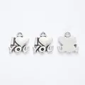 Three vintage silver zinc alloy I Love You heart pendants with vertical textured backs - Antique Silver