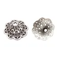 Vintage Silberlegierung Blumenperlenkappen mit hohlem Filigrandesign für DIY-Schmuck - Antiksilber